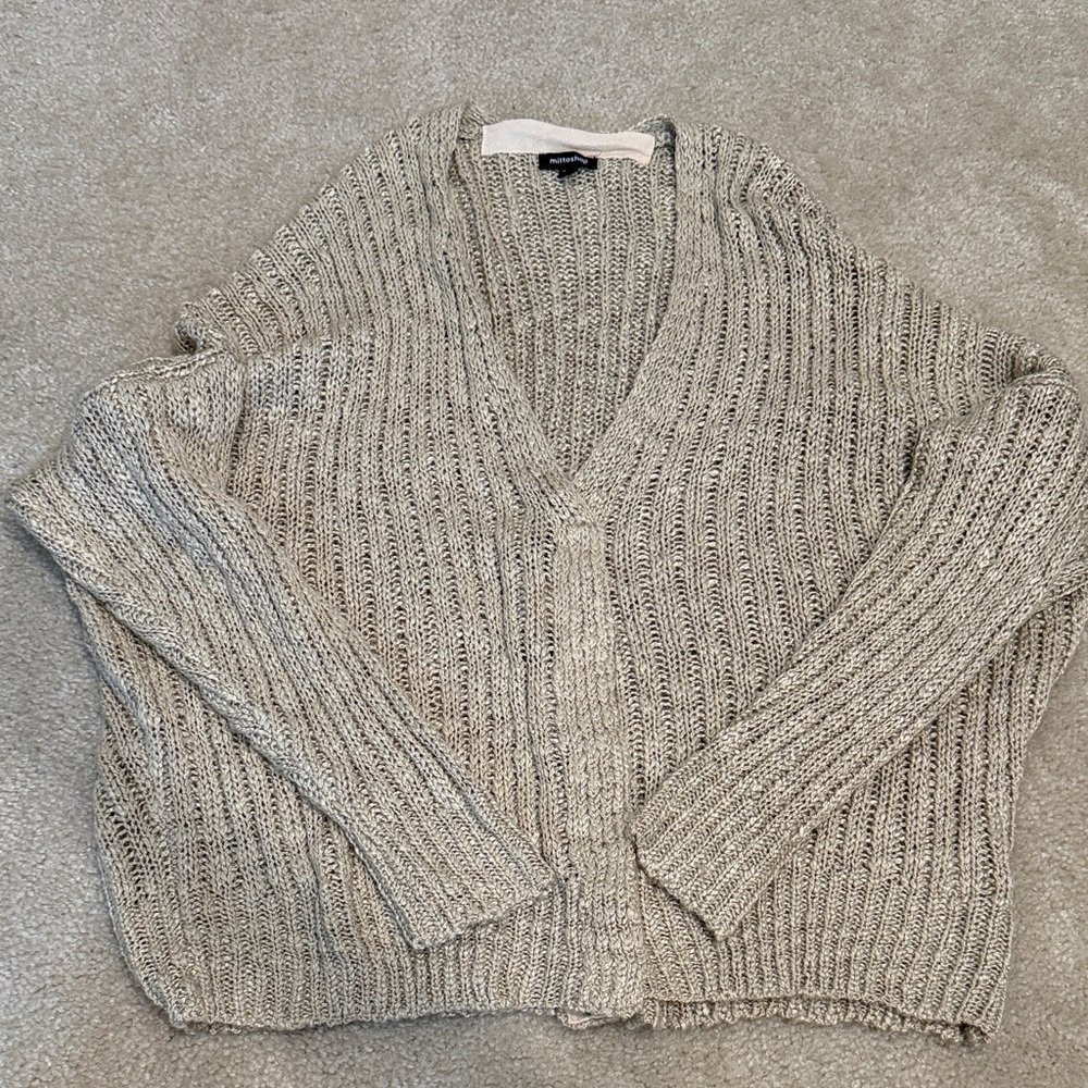 mittoshop Chunky Ribbed V-Neck Cardigan - Light Gray